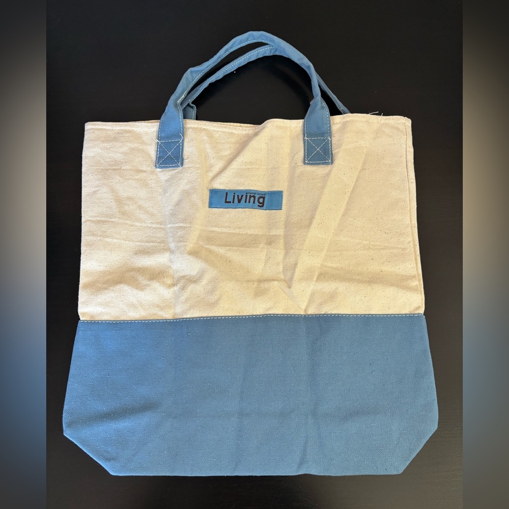 Martha Stewart Cream and Blue Canvas Tote Bag